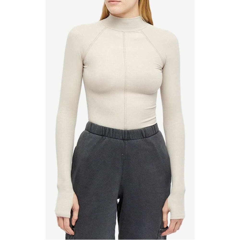 Joah Brown Ribbed Stitch Mock Neck Shirt Beige Size XSmall / Small